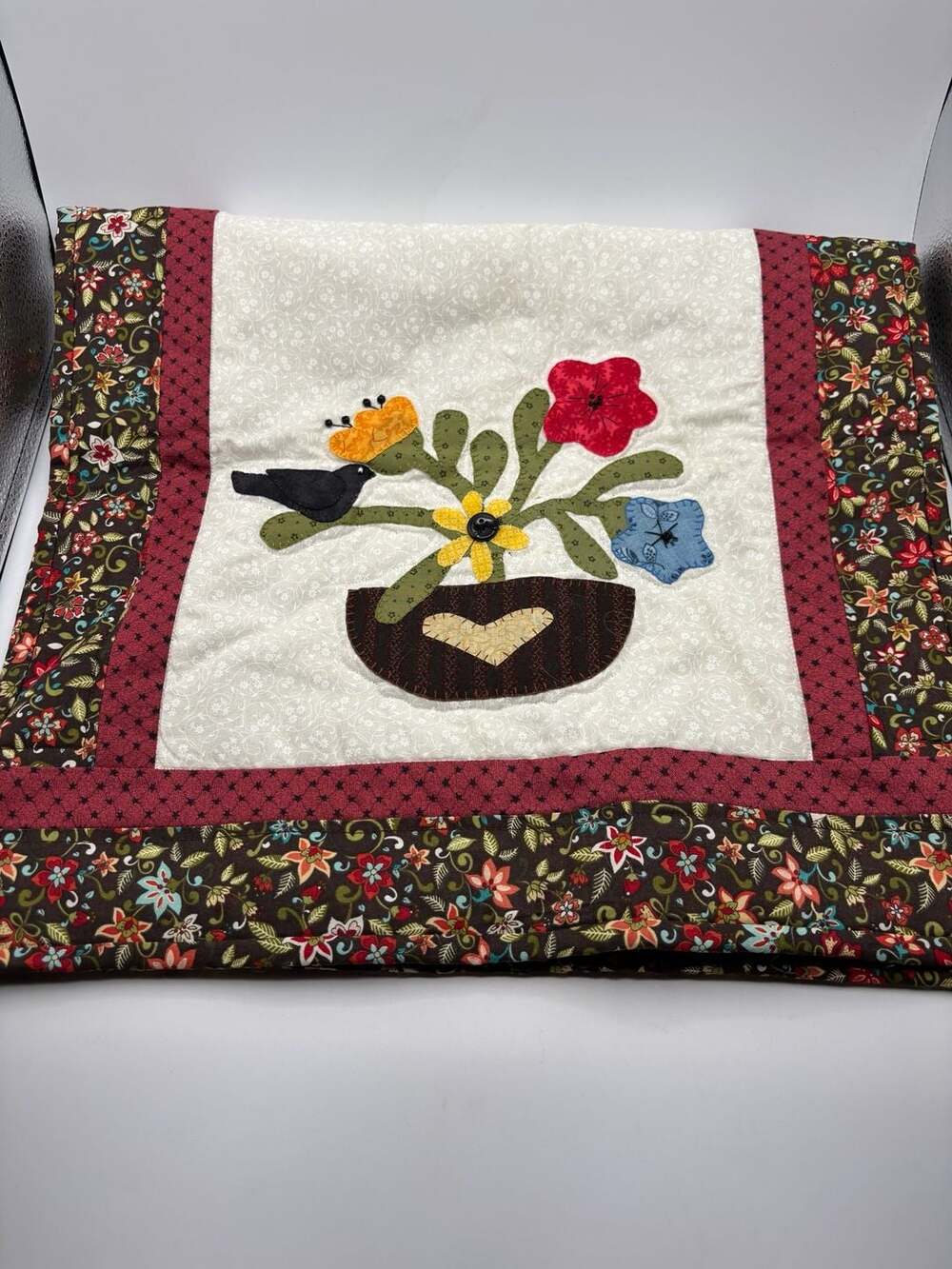 Red Button Quilt Co. Hand-Stitched Floral Applique Mini Wall Hanging Cottagecore